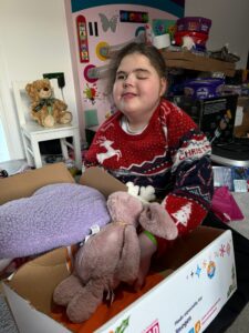 Imogen and her Spread a Smile Christmas Hamper